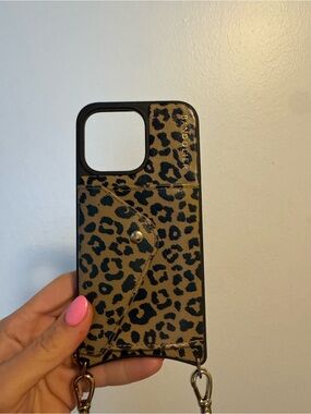 Bandolier Leopard Print Crossbody Phone Case - Tan & Black  (I phone 15 pro max)